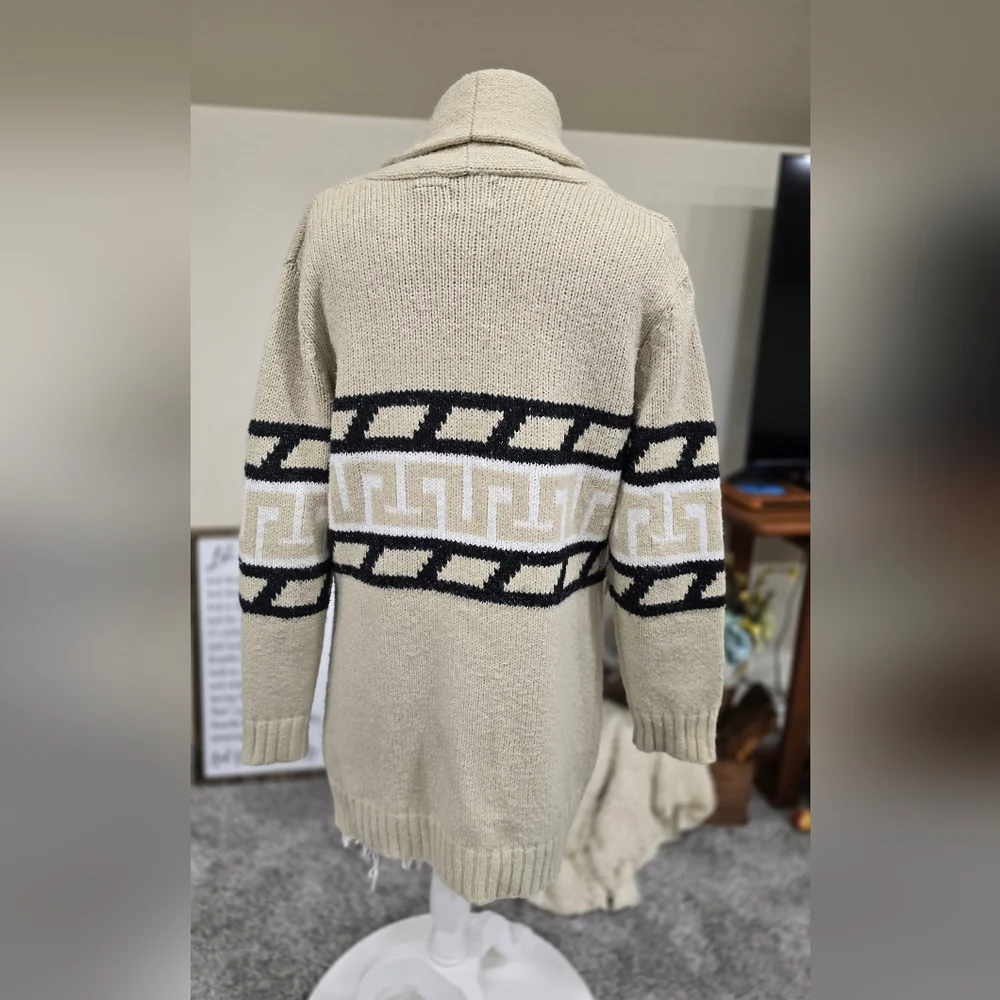Vtg. Aztec Geo Design Knit Cardigan Sweater By Press Sz M